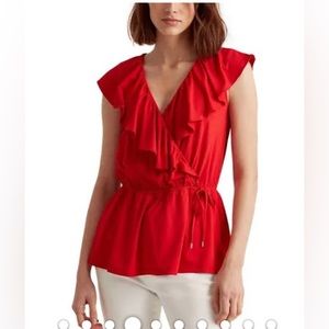 RALPH LAUREN red top ruffle size S